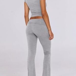 Trendy Queen 2 Piece Matching Summer Sweatsuit Lounge Set Womens Wide Leg Pants Side Ruching Crop Top Sets