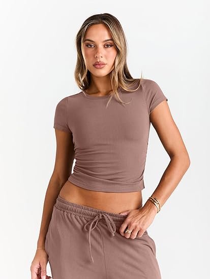 Trendy Queen 2 Piece Matching Summer Sweatsuit Lounge Set Womens Wide Leg Pants Side Ruching Crop Top Sets