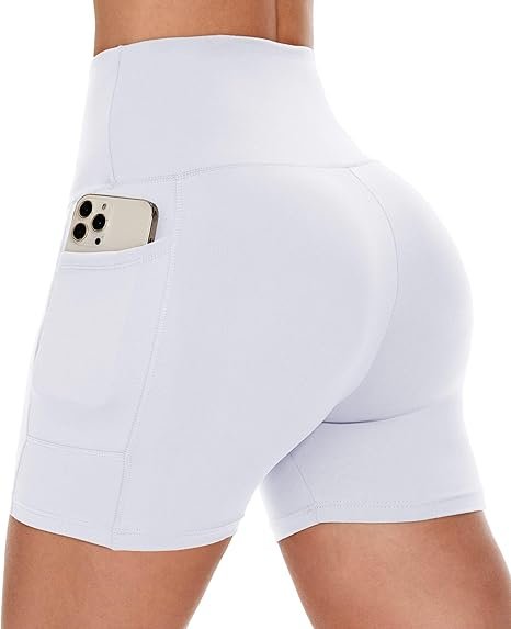 Classy Shorts Women with Pockets - High Waisted Workout Spandex Tummy Control Gym Running Yoga Shorts