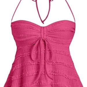 Classy Women’s Peplum Halter Crop Tops Y2K Drawstring Tie Ruched Dressy Casual Spaghetti Strap Cami Top