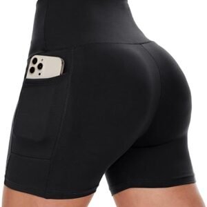 Classy Shorts Women with Pockets – High Waisted Workout Spandex Tummy Control Gym Running Yoga Shorts