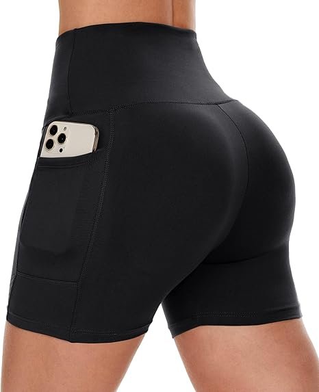 Classy Shorts Women with Pockets - High Waisted Workout Spandex Tummy Control Gym Running Yoga Shorts