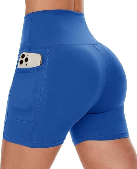 Classy Shorts Women with Pockets - High Waisted Workout Spandex Tummy Control Gym Running Yoga Shorts