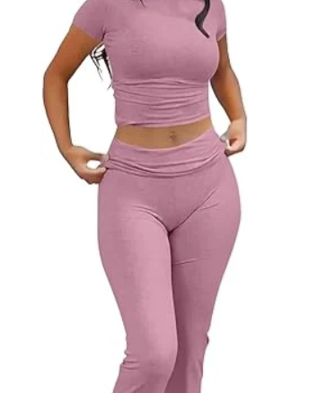 Classy Lounge Sets for Women 2 Piece Foldover Yoga Flare Leggings Pants Crop Tops Casual Y2K Outfits Matching Tracksuit Set